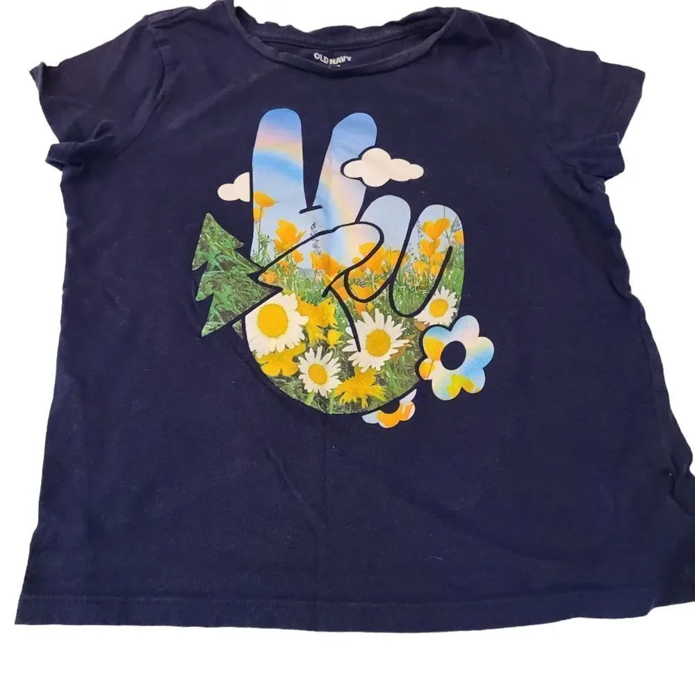 NY Laundry & Old Navy Shorts & Tee Matched‎ Set Peace & Love Ombre sz 10-12